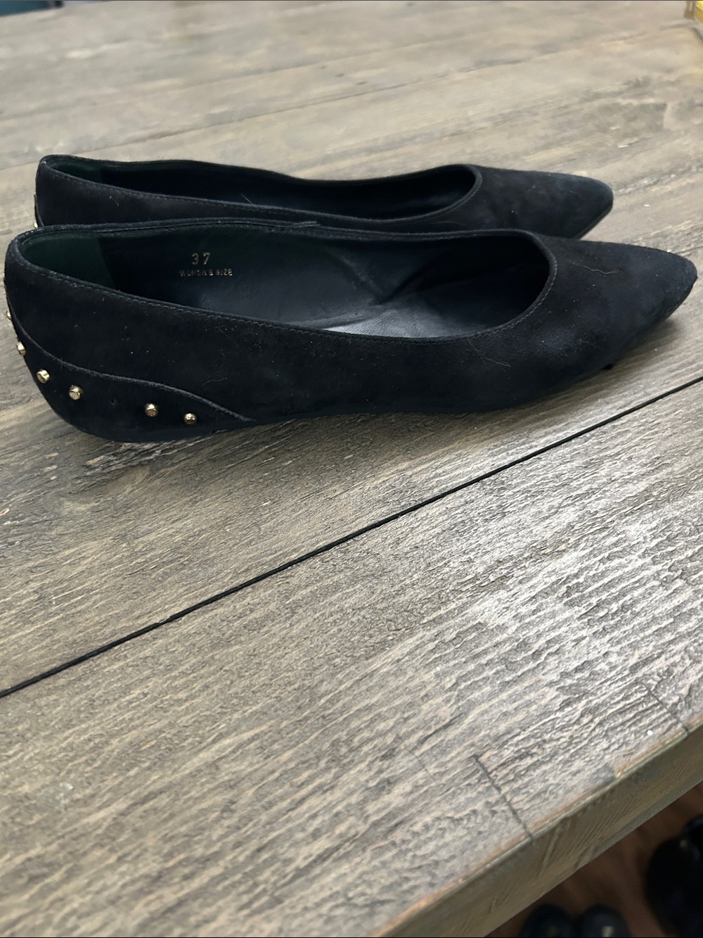 Black Suede Pointed Toe Studded Ballet Flats - Women